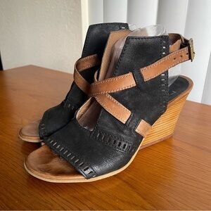 Miz Mooz Kipling Leather Block Wedge Black Brown Size 40 / 9-9.5